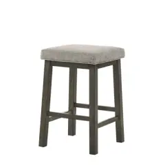 Set of 2 25" Wooden Barstools with Fabric Seats Gray - Benzara