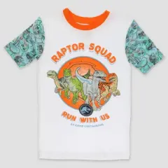 Boys' Jurassic World 2pc Snug Fit Pajama Set - White/Orange/Aqua Blue