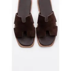Jez - Brown Suede Leather Slide Sandal (Women) | Forever & Always Shoes