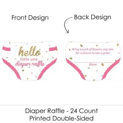 Big Dot of Happiness Hello Little One - Pink and Gold - Diaper Shaped Raffle Ticket Inserts - Girl Baby Shower Diaper Raffle Game - Set of 24