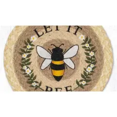 Earth Rugs Let It Bee Printed Round Trivet &ndash; 10" Braided Jute Hot Pad