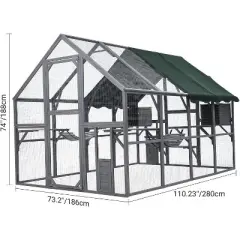 Large Outdoor Cat House, Small Animal Enclosure w/7 Platforms, 2 Resting Box and 2 Bridges, Portable Kitty House with Waterproof & UV Proof Canopy