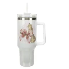 Elanze Designs Queen Chess Piece Dots & Checkered Bows Wrap-Around 40 Oz. Stainless Steel Water Bottle Coffee Mug, Spill & Leak Resistant, Travel