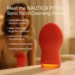 Nautica PC120 Sonic Facial Cleansing Brush Made with Ultra Hygienic Soft Silicone, Waterproof and Rechargeable Face Scrub Brush for Men & Women