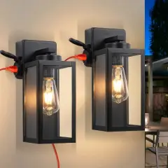 C Cattleya 2-Pack 12.5in. Matte Black Outdoor Wall Lantern Sconce with Built-in Outlet