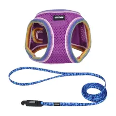 Li'l Pals by Coastal Pet Dog Walking Bundle - Patterned Dog Leash with E-Z Snap (3/8" x 6') & Comfort Mesh Dog Harness (Orchid, 3/8" x 8"&ndash;10")