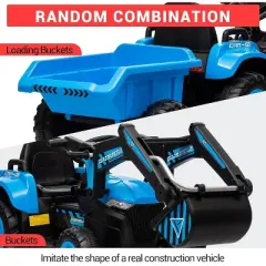 12V 3 in 1 Kids Ride on Excavator & Tractor with Detachable Trailer, Kids Electric Vehicles with Remote Control, LED Lights, Music