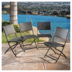 El Paso Set of 4 Wicker Patio Folding Chairs - Brown - Christopher Knight Home
