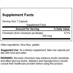 Swanson Mineral Supplement Chromium Picolinate, 200 mg, Promotes Metabolism & Weight Management & Supports Health