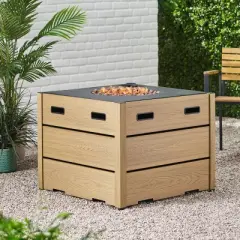 Archie Outdoor Square Fire Pit - Brown - Christopher Knight Home