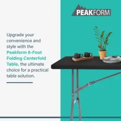 Peakform Multipurpose Banquet Fold-In-Half Table Lightweight Durable Desk with Secure Base for Indoor and Outdoor Events, 6 Foot, Black
