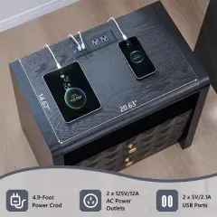 SinCiDo Nightstand with Charging Station, Mid Century Modern End Table with 2 Drawers & Open Shelf, Wood Bedside with Diamond Panel Decor