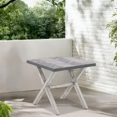 COWLOWN Modern Aluminum Outdoor Side Table, Weather-Resistant Square Patio End Table with Resin Top, Rust-Proof for Yard, Garden, Balcony, Poolside