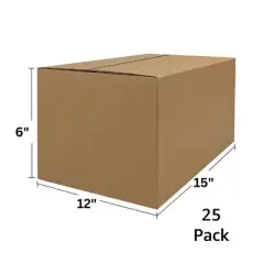 UOFFICE Bundle of 25 Corrugated Boxes for Shipping 15" x 12" x 6"