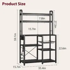 Large Bakers Rack w/Power Outlets, 6-Tier Microwave Stand, Coffee Bar with Hutch, Microwave Stand with Storage, Kitchen Shelf w/Wire Basket