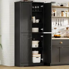 70" Pantry Cabinet - 4-Door Storage w/ Adjustable Shelves for Kitchen, Dining Room & Bathroom