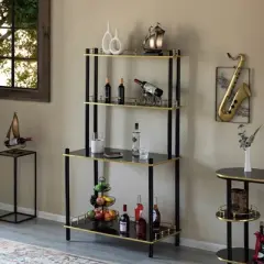 Fabulaxe Modern Display Wooden Console Bar Serving Table with 4 Tiered Open Shelves, for Bartender, Kitchen or Wine Caller Room