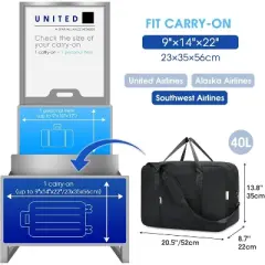 Narwey Carry on luaggage  Airlines Approved Foldable Carry on Bag Travel Duffel