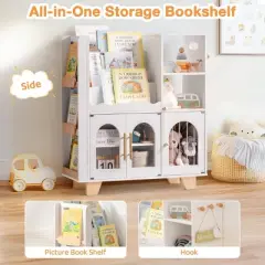 ROBOTIME Decorative Bookshelf Bookcase Wooden Book Shelf Storage Shelves, Kids Toy Storage Organizer, Living Room Furniture White, 6.42"*16.34"*35.16"