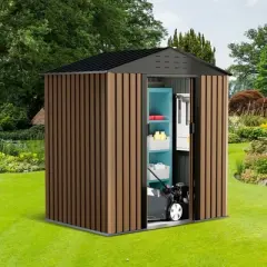6FT x 4FT Metal Garden Storage Shed - Outdoor Utility Shed with Lockable Door, Waterproof Tilted Roof & Ventilation
