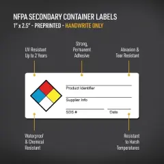 Avery NFPA Secondary Container Labels, Waterproof, Chemical Resistant, Preprinted, Handwrite-Only, 1" x 2.5", 120 NFPA Labels