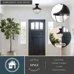 VAXCEL Dunlap Textured Black Coastal Outdoor Flush Mount Ceiling Light Clear Glass