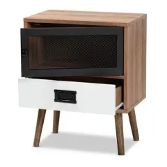 Hubbard Two-Tone Wood and Metal 1 Drawer Nightstand Natural Brown/Black/White - Baxton Studio