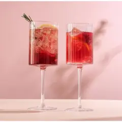 JoyJolt Elle Fluted Cylinder Red Wine Glass - 17.5 oz Long Stem Wine Glasses - Set of 2