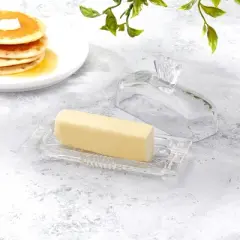 JoyJolt Clear Glass Butter Dish with Lid - Fancy Butter Stick Holder Wide Butter Dish for 4oz Sticks