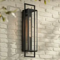 Possini Euro Design Jericho Modern Outdoor Wall Light Fixture Textured Black Steel 28" Clear Glass for Post Exterior Barn Deck House Porch Yard Patio