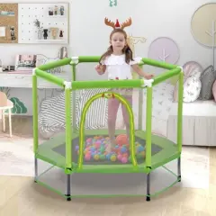 NAYSAYE Trampoline 55 Inch Toddlers with Safety Net and Balls for Indoor and Outdoor Fun, Green, 55.00"*55.00"*43.00"