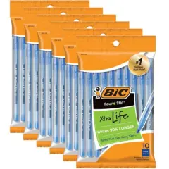 Bic Round Stic Xtra Life Ballpoint Pen, Medium Point (1.0mm), Blue, 10 Per Pack, 6 Packs