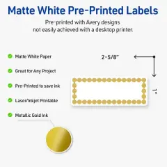 Avery&reg; Labels, 1" x 2-5/8", Gold Beads, Matte White, 160ct