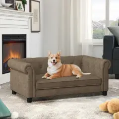 Gulches Brown Pet Bed - Stylish Elevated Dog Sofa for Small & Medium Dogs