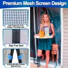 5 Star Super Deals Magnetic Fiberglass Mesh Screen Door - Heavy-Duty Hands-Free Easy Walk Through Closure  Keeps The Bugs Out, Fits Standard Doorways