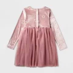 Girls' Adaptive Long Sleeve Star Velour to Tulle Dress - Cat & Jack&trade; Dusty Pink