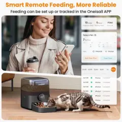 Oneisall PF06 WiFi Dog and Cat Feeder - 3L, 100-Day Battery, App Control for Large Kibble