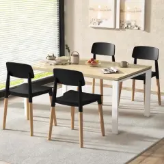 Costway Dining Side Chairs Set of 4 with Ergonomic Backrest Wide Seat & Sturdy Wooden Legs Black/White