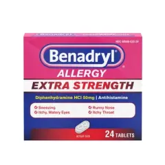 Benadryl Extra Strength Diphenhydramine Antihistamine Allergy Relief Tablets - 24ct