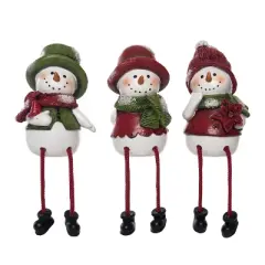 Transpac Resin Green & Red Snowman Shelf Sitter Set of 3 - Festive Christmas Decorative Objects for Holiday Cheer
