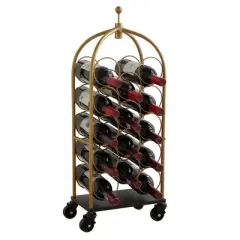 Kings Brand Furniture - Luggage Cart Wine Rack, Freestanding Floor Metal Wine Rack, Wine Bottle Holders Stands (Gold/Black)