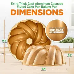 NutriChef Extra Thick Cast Aluminum Cascade Fluted Cake Pan Baking Pan, 2 Layers Non-stick Coating For Easy Release, Baking Supplies