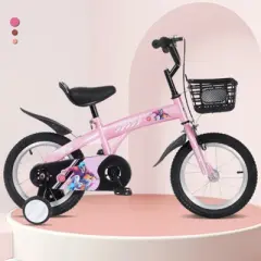 DSVIMOY 18 inch Sporty Kids Bike with Training Wheels and Stand Adjustable Saddle for Boys and Girls Aged 5-10 Years, Pink, 46.4"*20.3"*30.8"