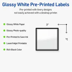 Avery Printable Square Labels, Double Black Border, 3" x 3", Glossy White Square Labels, Permanent, Laser/Inkjet, 60ct, Great for Product Labels