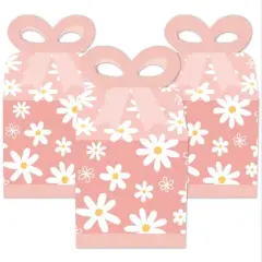 Big Dot of Happiness Pink Daisy Flowers - Square Favor Gift Boxes - Floral Party Bow Boxes - Set of 12