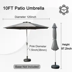 Syemin Outdoor Patio Umbrella with 8 Sturdy Ribs, Push Button Tilt and Crank, Waterproof, UV-Resistant Uitable for Garden, Gray, 120"*120"*97.2"