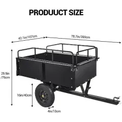 Heavy Duty Utility Trailer for ATV/UTV, 750lbs Capacity Garden Dump Cart with 17 Cu. Ft. Bed, Removable Sides, Pneumatic Tires, for Lawn Mower