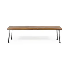 GDFStudio Avy Outdoor Industrial 62" Acacia Wood Bench with Hairpin Legs, Teak