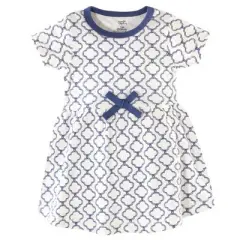 Touched by Nature Baby and Toddler Girl Organic Cotton Short-Sleeve Dresses 2pk, Blue Elephant