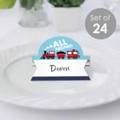 Big Dot of Happiness Railroad Party Crossing - Steam Train Birthday Party or Baby Shower Tent Buffet Card - Table Setting Name Place Cards - Set of 24